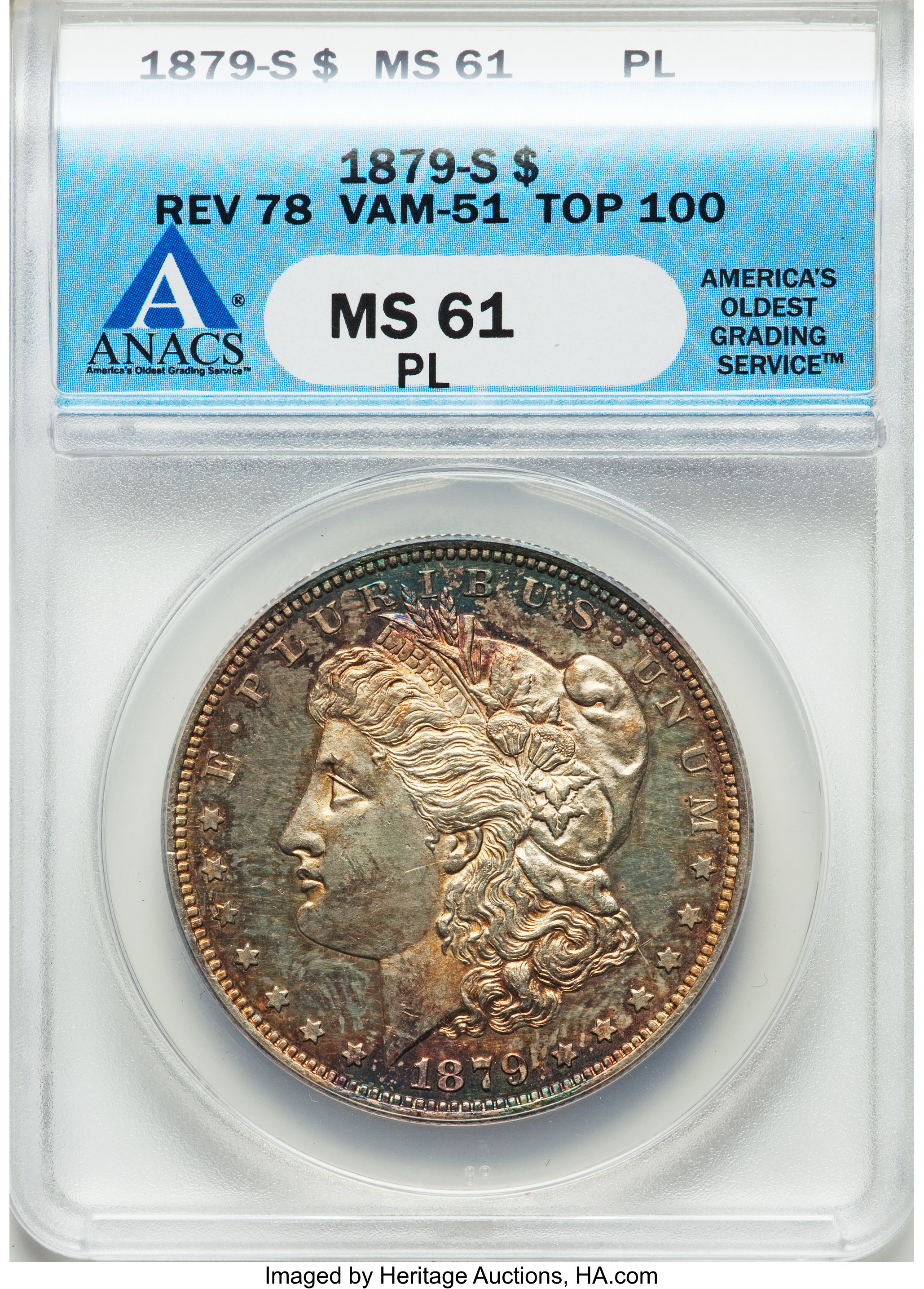 image for: 1879-S $1 Reverse of 1878, VAM-51, MS61 Prooflike ANACS. A Top 100 Variety....