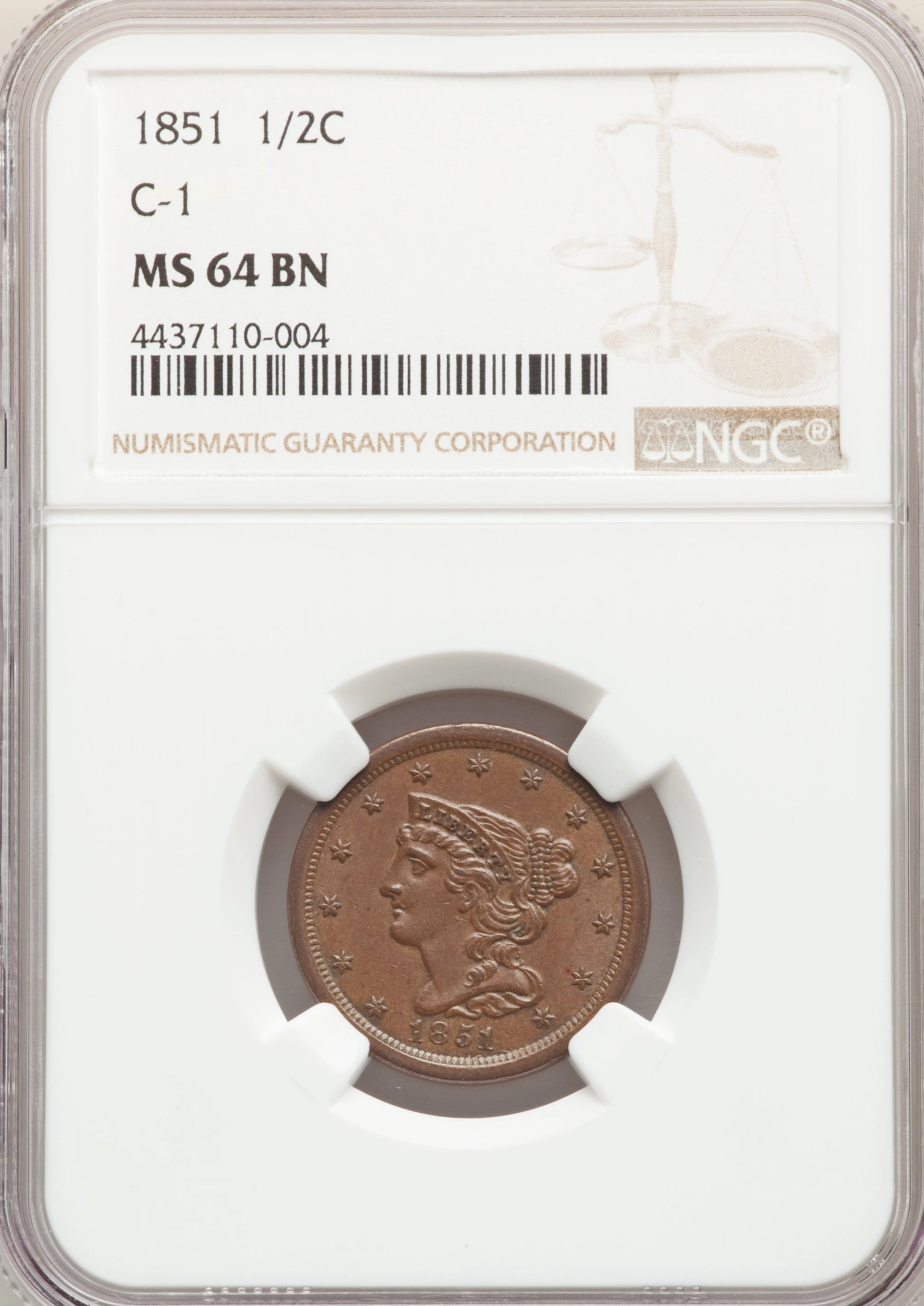 1851 Braided Hair Half Penny C 1 BN Coin Pricing Guide