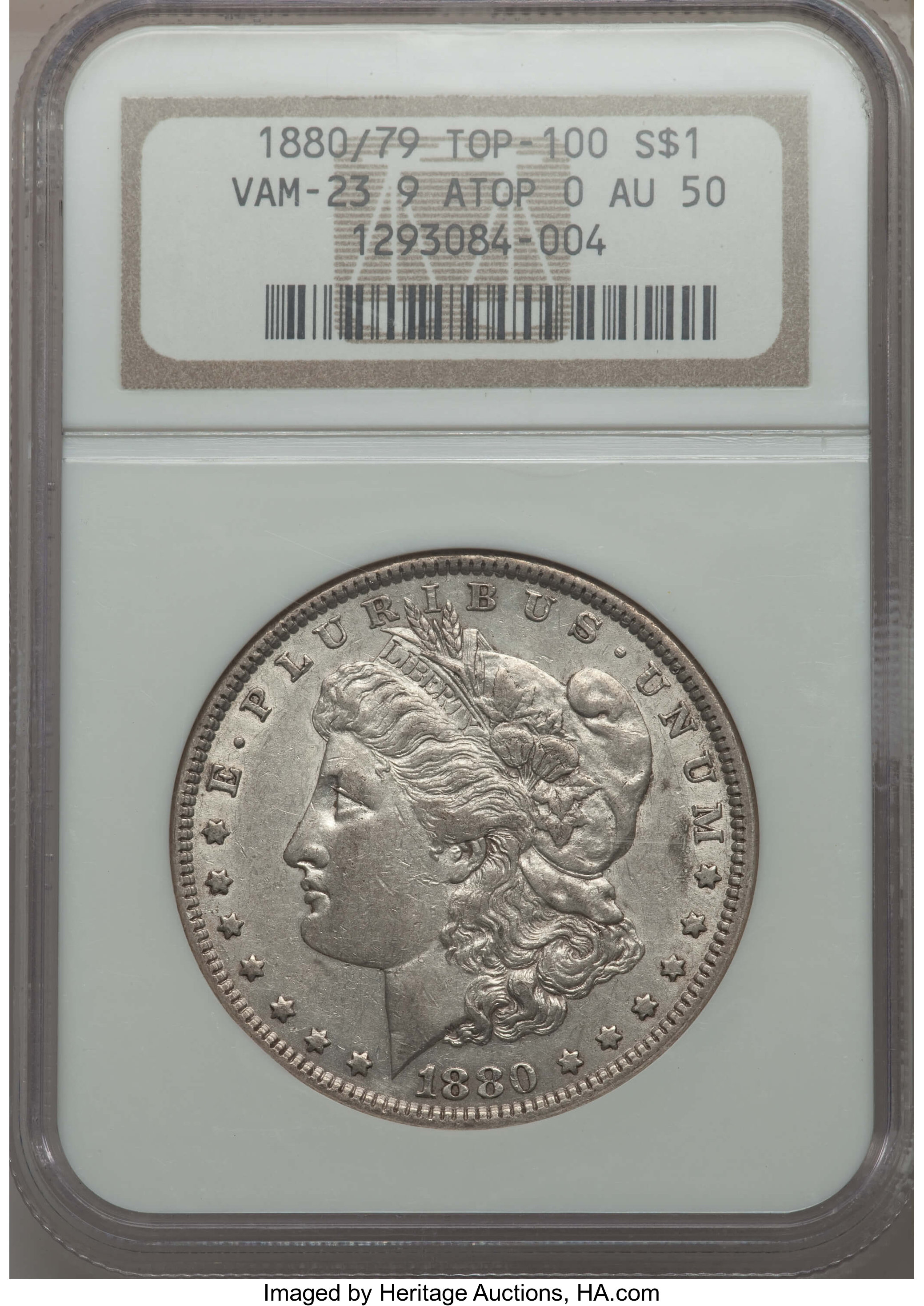 1880/79 $1 VAM-23, 9 Atop 0, AU50 NGC. A Top 100 Variety. NGC Census: (7/146). PCGS Population: (3/287). AU50....