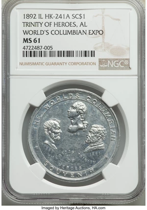 image for: 1892 The World's Columbian Exposition, Americas Trinity Of Heroes, HK-241A MS61 NGC....