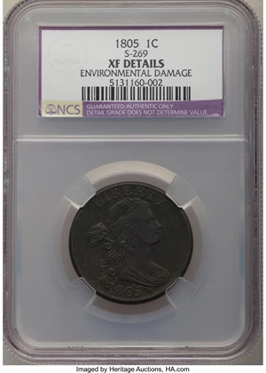 image for: 1805 1C S-269, B-3, R.1, -- Environmental Damage -- NCS. XF Details. NGC Census: (2/9). PCGS Population: (1/5). CDN: $1,100...