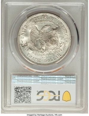 image for: 1876-CC T$1 Doubled Die Reverse, FS-801, Chop Mark, AU58 PCGS. PCGS Population: (1/1 and 0/0+). NGC Census: (0/0 and 0/0+)....