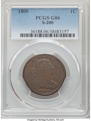 image for: 1800 1C S-200, B-15, R.3, Good 6 PCGS. PCGS Population: (0/3). NGC Census: (0/7). Good 6 . ...