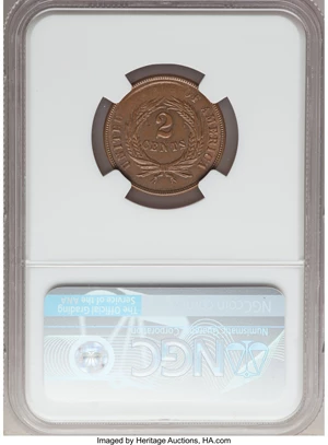 image for: No Date 2C Two Cent Piece -- Obverse and Reverse Struck Thru -- MS62 Brown NGC....
