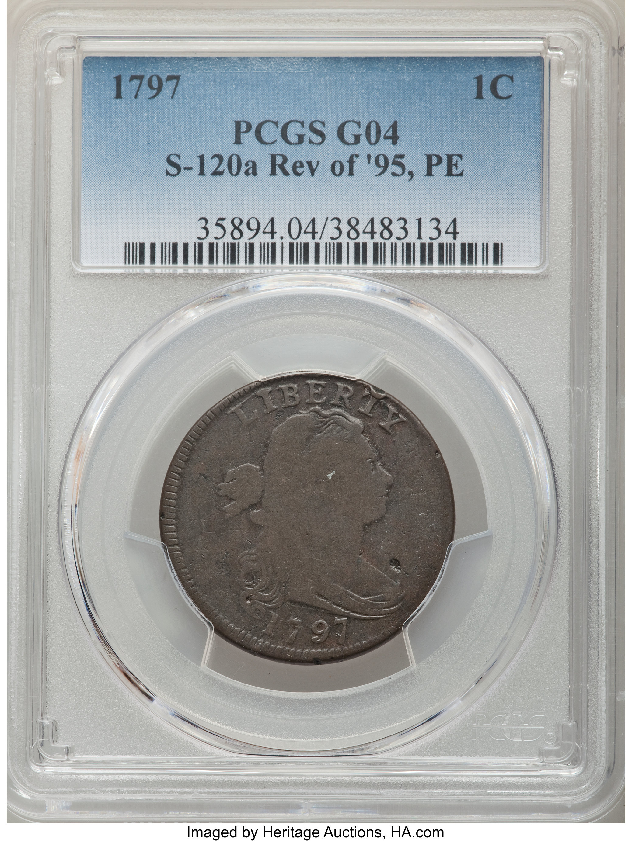 image for: 1797 1C Reverse of 1795, Plain Edge, S-120a, B-2a, R.3, Good 4 PCGS. PCGS Population: (1/14). NGC Census: (0/6). CDN: $550 ...