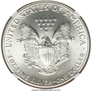 image for: 1986 $1 Silver Eagle MS70 NGC. NGC Census: (2554). PCGS Population: (209). Mintage 5,393,005. ...