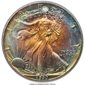 image for: 1990 $1 Silver Eagle MS66 PCGS. PCGS Population: (159/6833). NGC Census: (66/93536). ...