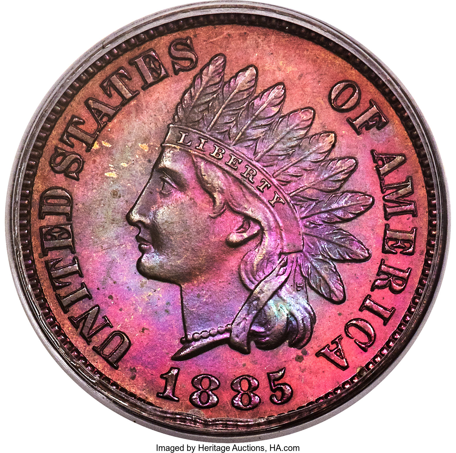 image for: 1885 1C PR65 Red and Brown PCGS. CAC. PCGS Population: (117/76). NGC Census: (63/59). PR65. Mintage 3,790. ...