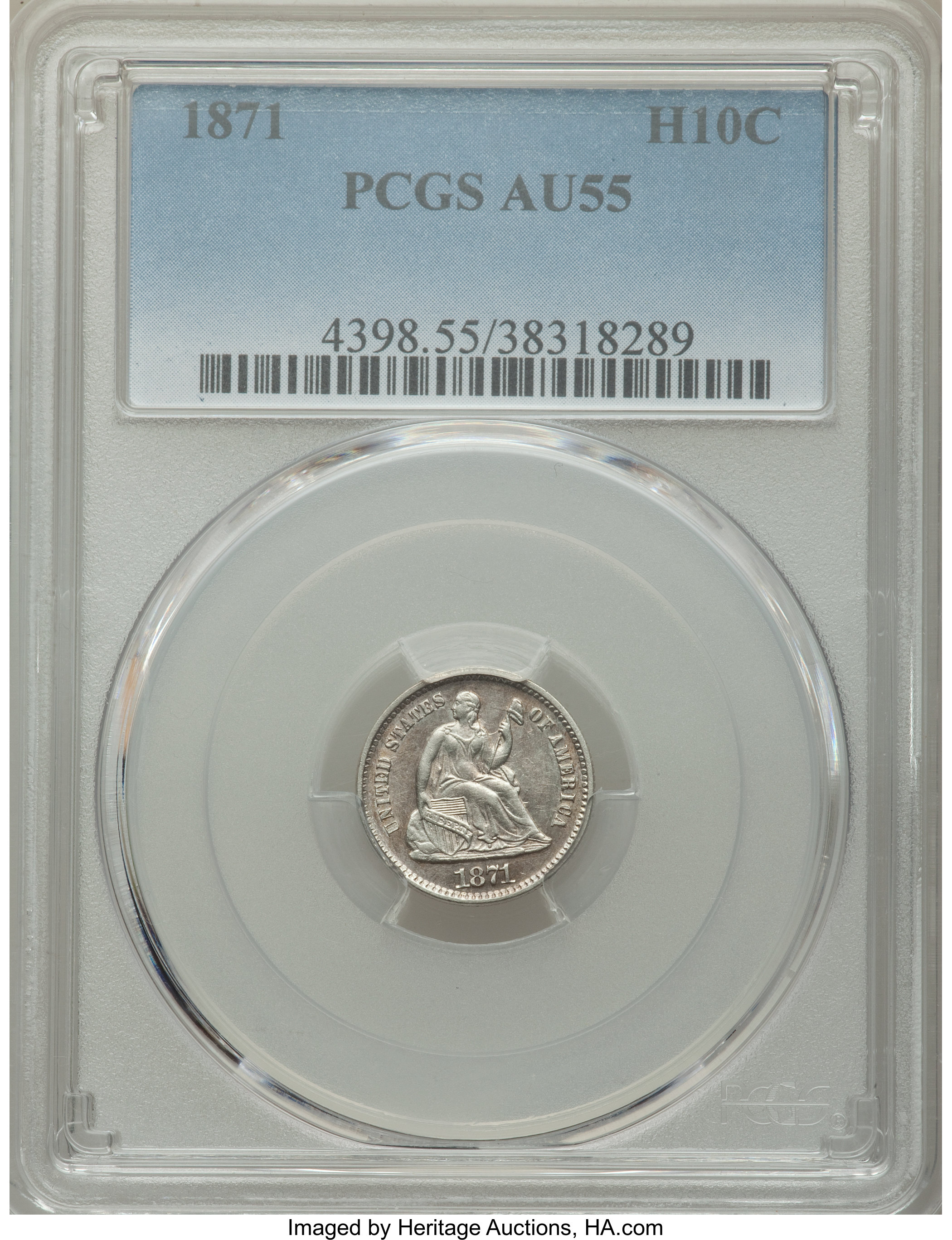 1871 H10C AU55 PCGS. PCGS Population: (49/457). NGC Census: (26/440). AU55. Mintage 1,873,960. ...