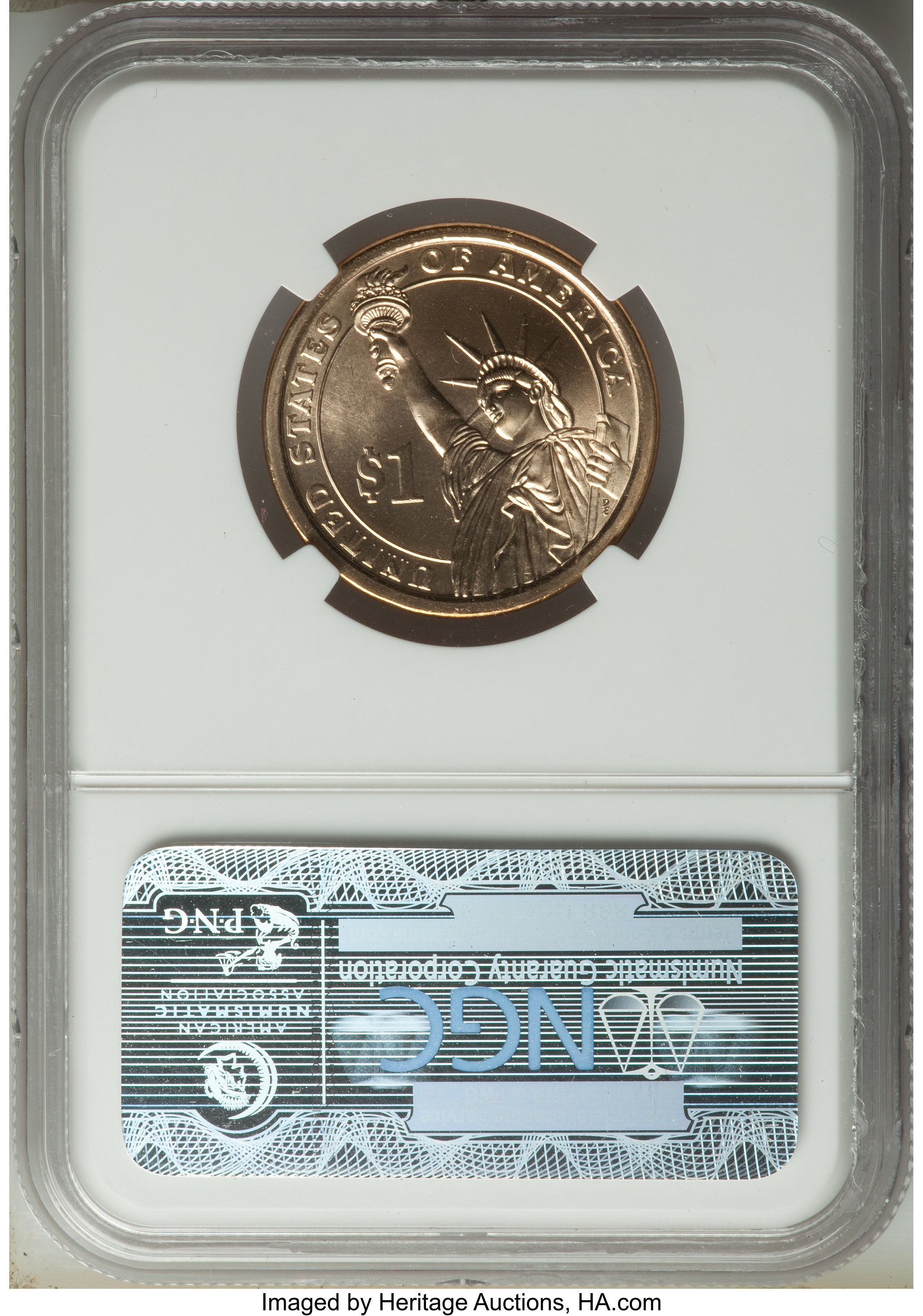 image for: (2009) $1 Harrison Missing Edge Lettering MS67 NGC. NGC Census: (0/0). PCGS Population: (9/0)....