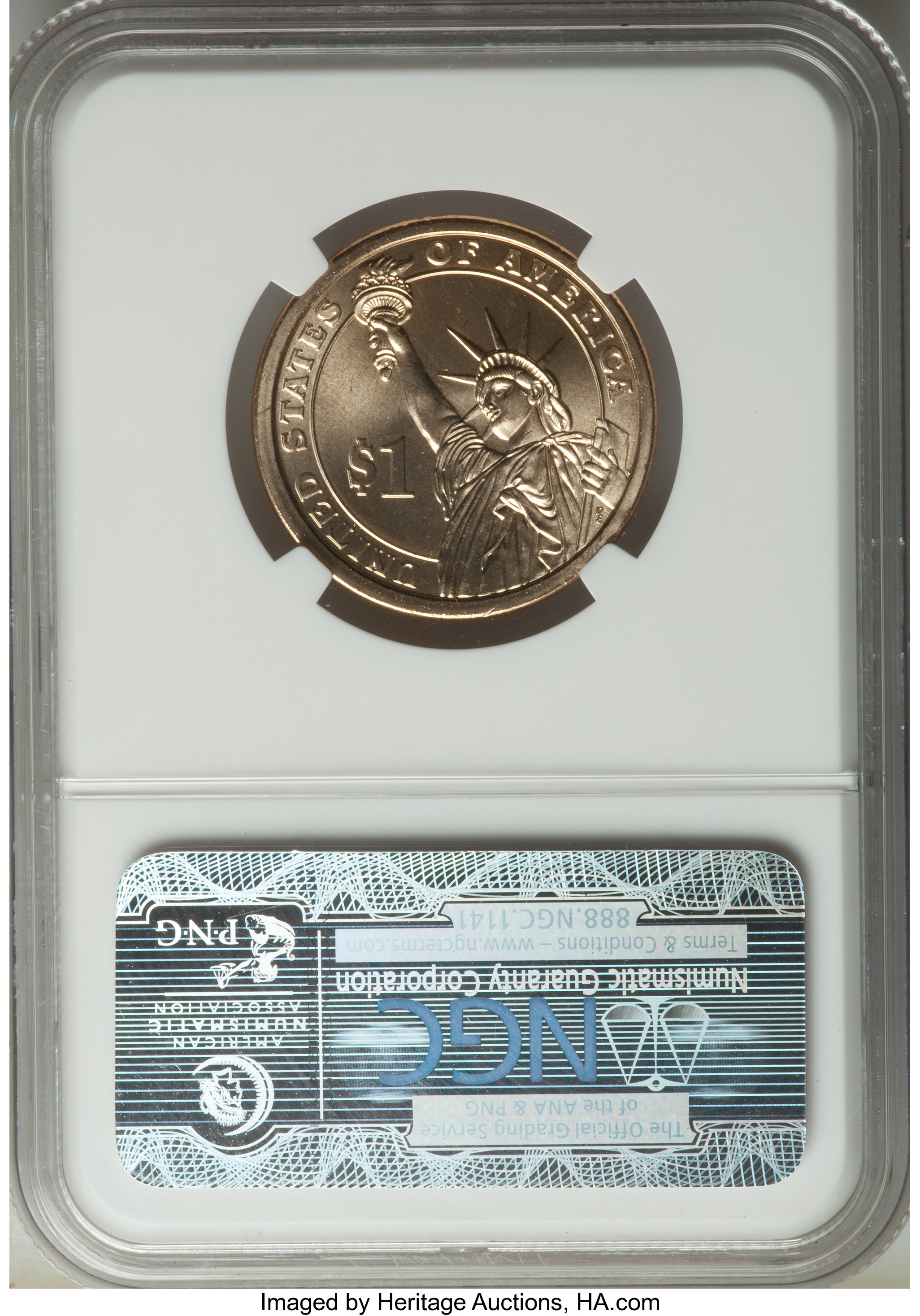 image for: (2009) $1 Taylor Missing Edge Lettering MS66 NGC. NGC Census: (0/0). PCGS Population: (27/9)....