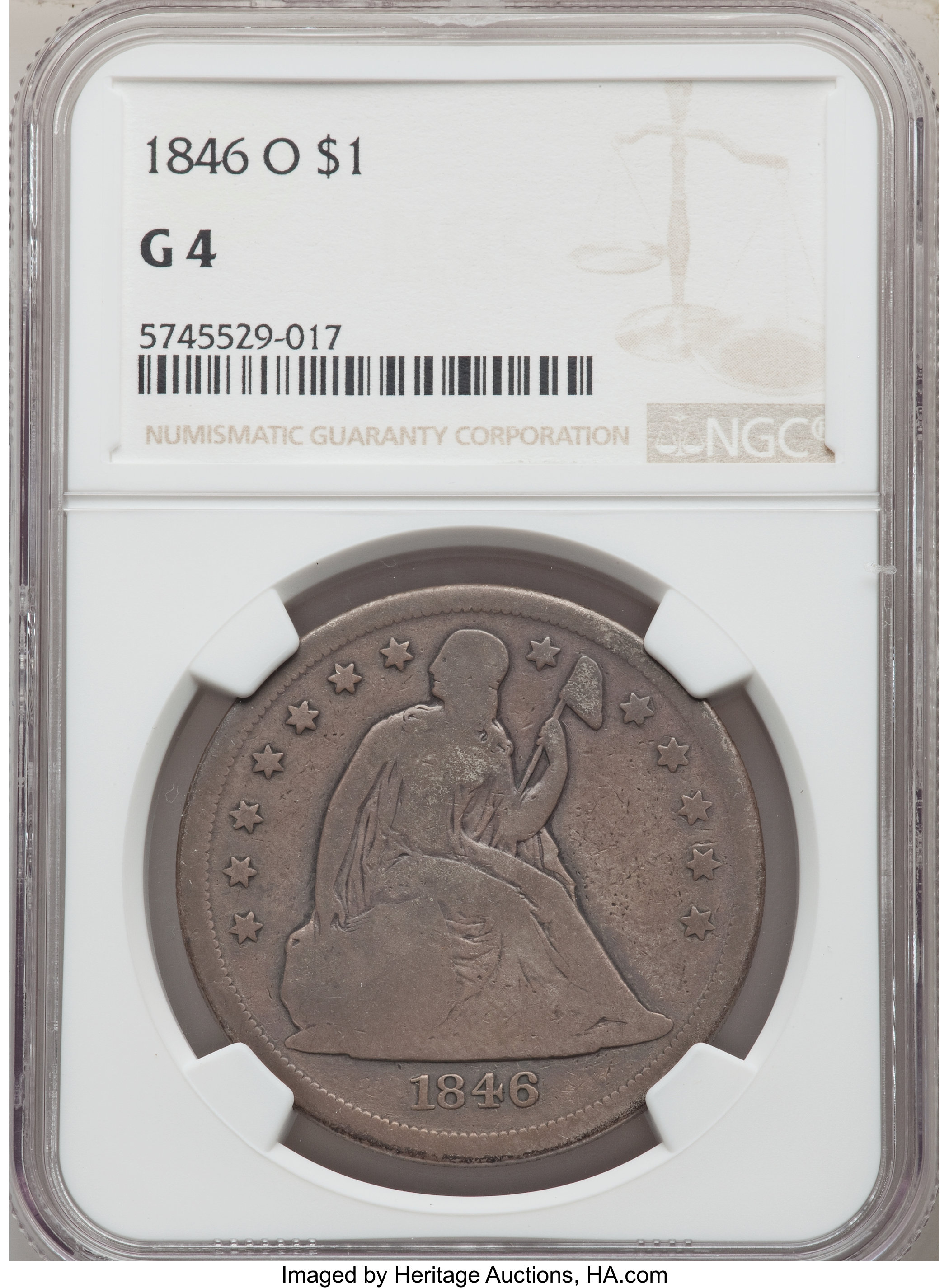 1846-O $1 Good 4 NGC. NGC Census: (6/186). PCGS Population: (0/363). Good 4 . Mintage 59,000. ...