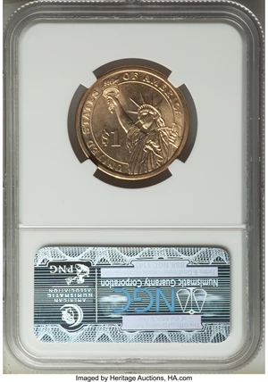 image for: (2008) $1 Van Buren, Missing Edge Lettering MS65 NGC. NGC Census: (0/0). PCGS Population: (123/249). ...