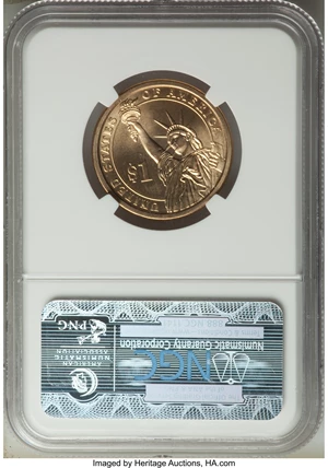 image for: (2008) $1 Van Buren, Missing Edge Lettering MS66 NGC. NGC Census: (0/0). PCGS Population: (83/166). ...
