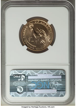 image for: (2008) $1 Van Buren, Missing Edge Lettering MS67 NGC. NGC Census: (0/0). PCGS Population: (119/47). ...