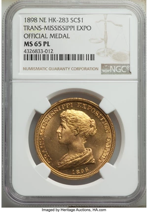 image for: 1898 Medal Trans-Mississippi Exposition, Official Medal, Brass, HK-283, R.4, MS65 Prooflike NGC. PCGS Population: (2/2). CD...