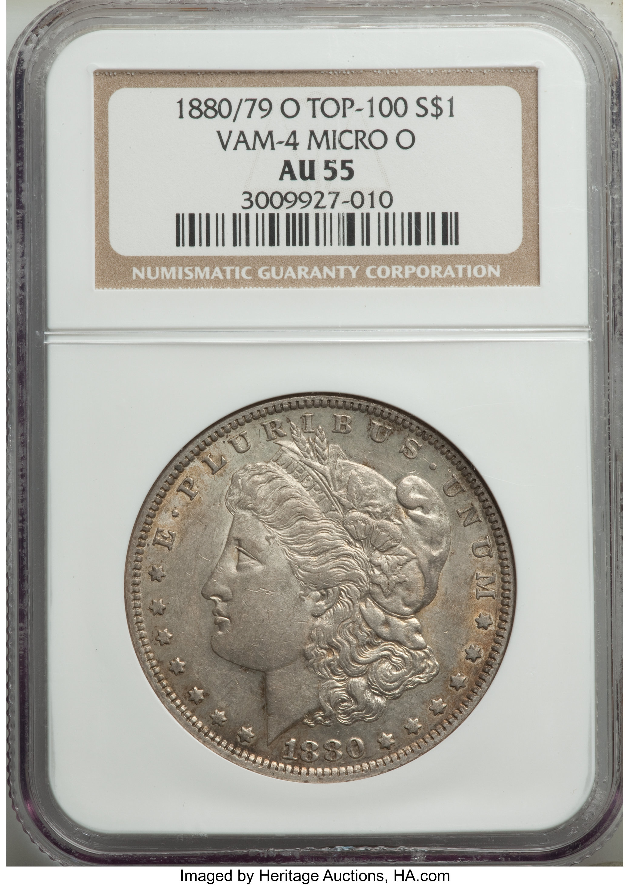 1880/79-O $1 Crossbar, VAM-4, Top 100, AU55 NGC. NGC Census: (28/183). PCGS Population: (14/154). AU55. From the ...