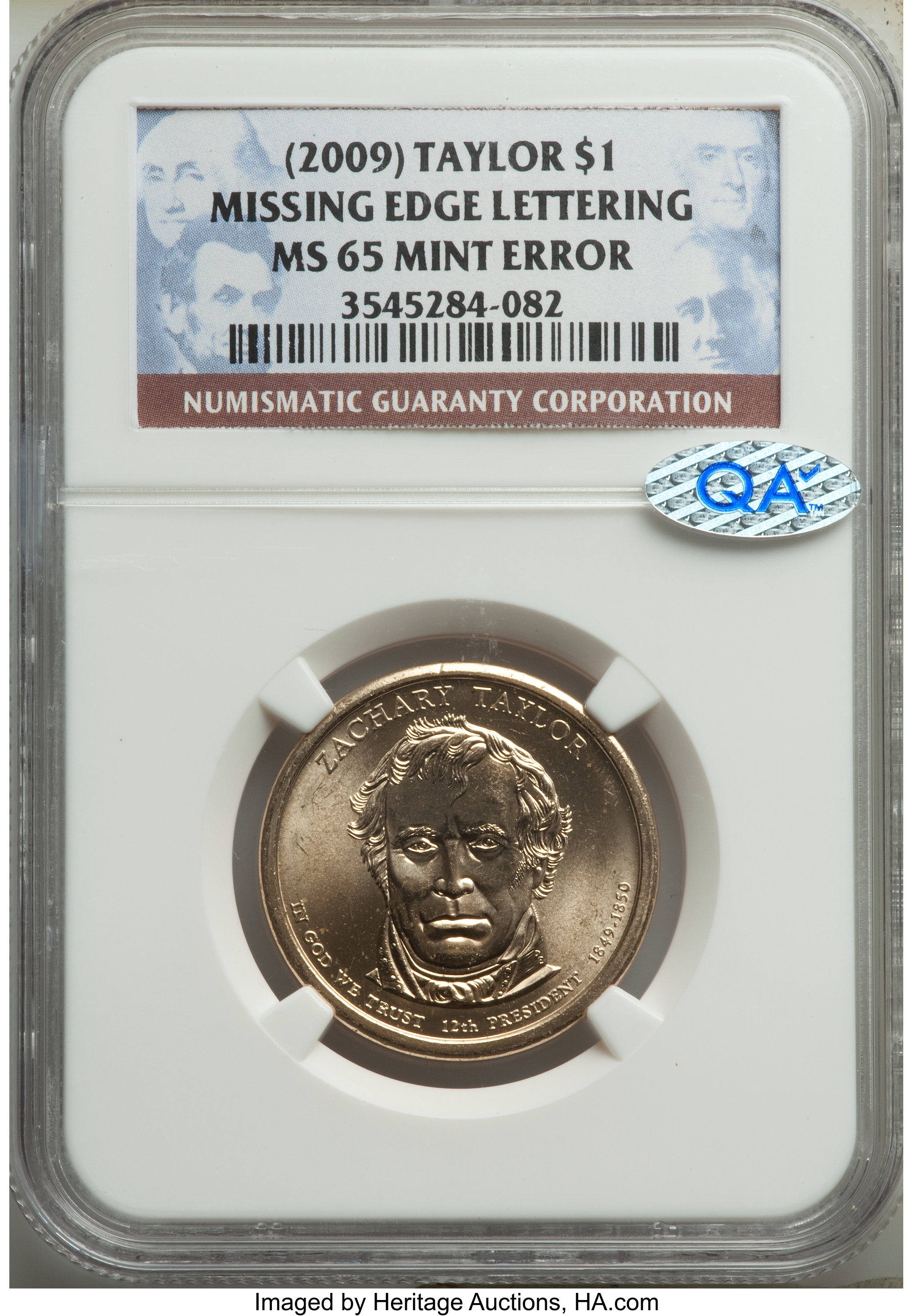 image for: (2009) $1 Zachary Taylor, Missing Edge Lettering, MS65 NGC. NGC Census: (0/0). PCGS Population: (4/1)....