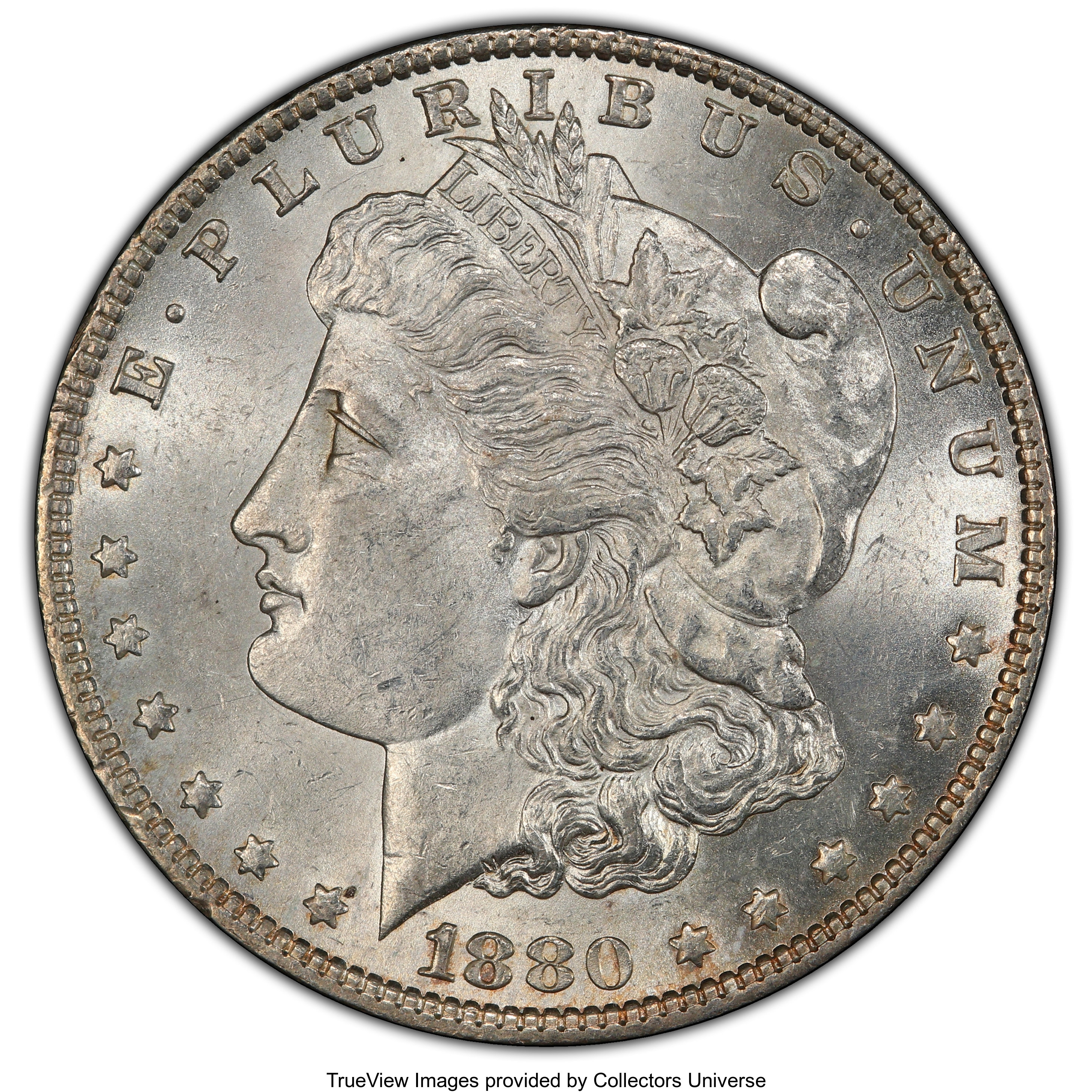 image for: 1880-O $1 8 Over 7 Ear, VAM-6A, MS62 PCGS.  A Top 100 Variety. PCGS Population: (43/70 and 0/9+). NGC Census: (47/54 and 2/...