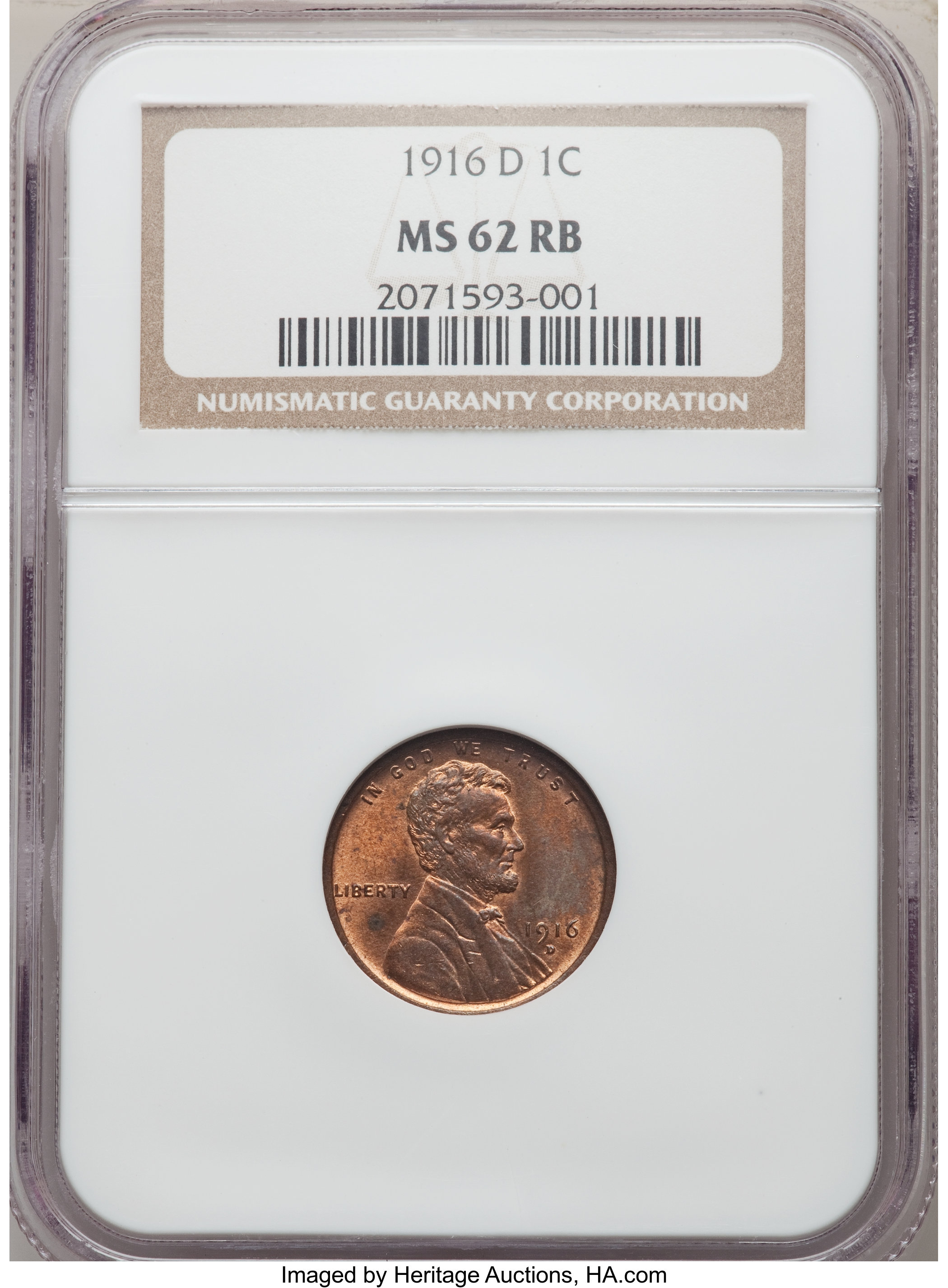 1916-D 1C MS62 Red and Brown NGC. NGC Census: (19/271). PCGS Population: (20/507). Mintage 35,956,000. ...