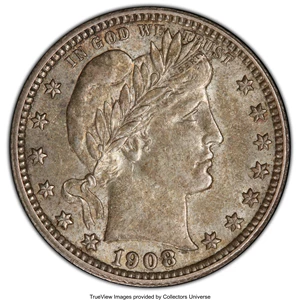 image for: 1908-O 25C AU58 PCGS. CAC. PCGS Population: (39/237 and 0/6+). NGC Census: (21/181 and 0/2+). CDN: $160 Whsle. Bid for NGC/...