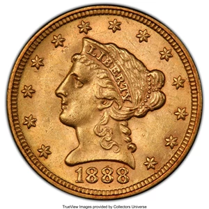 image for: 1888 $2 1/2 MS62 PCGS. PCGS Population: (107/180 and 0/9+). NGC Census: (151/185 and 0/5+). CDN: $550 Whsle. Bid for NGC/PC...
