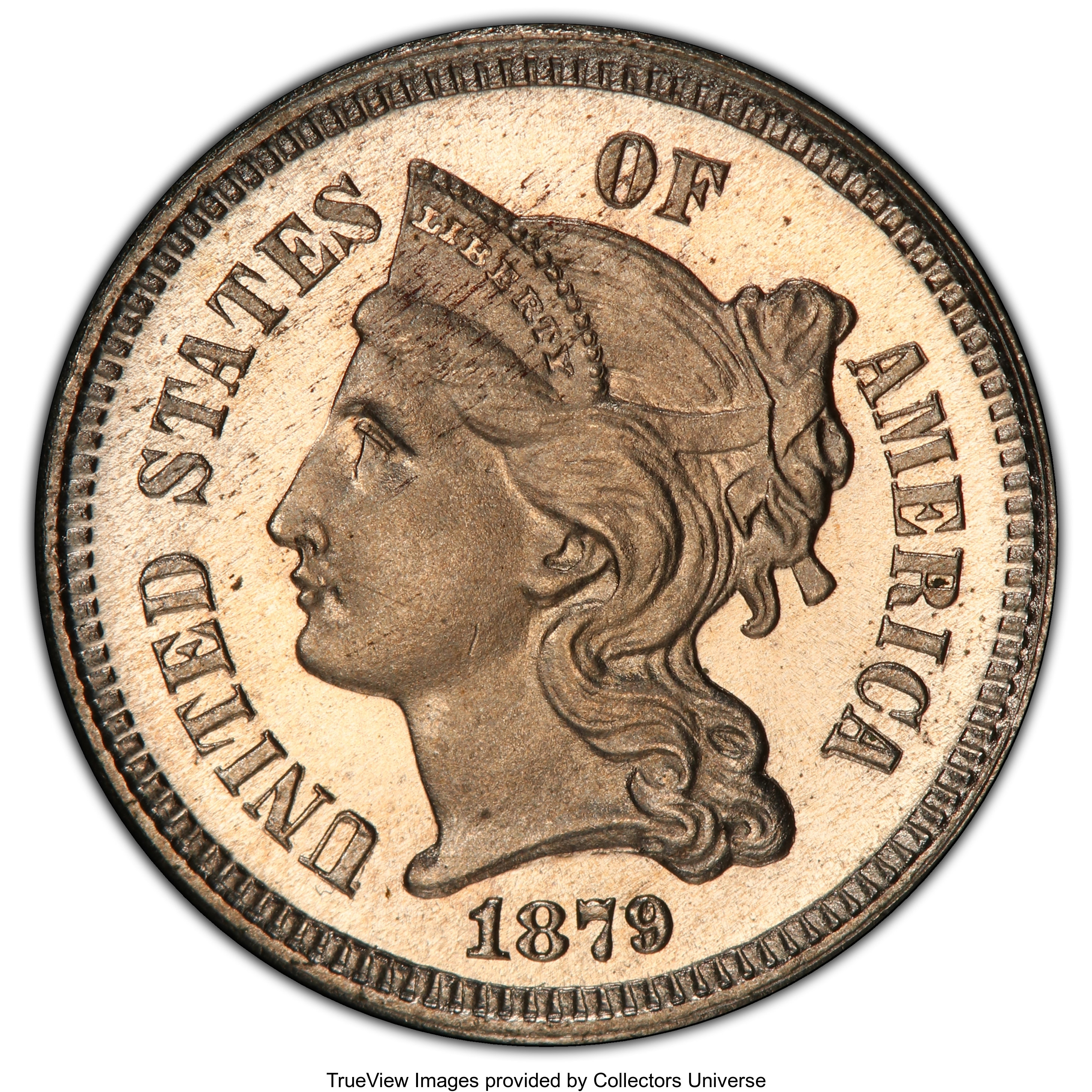 image for: 1879 3CN PR66 Cameo PCGS. PCGS Population: (73/45 and 3/5+). NGC Census: (56/36 and 2/1+). PR66. ...