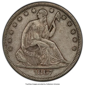 image for: 1867-S 50C XF45 PCGS. PCGS Population: (35/86 and 1/1+). NGC Census: (20/64 and 0/0+). CDN: $260 Whsle. Bid for NGC/PCGS X...