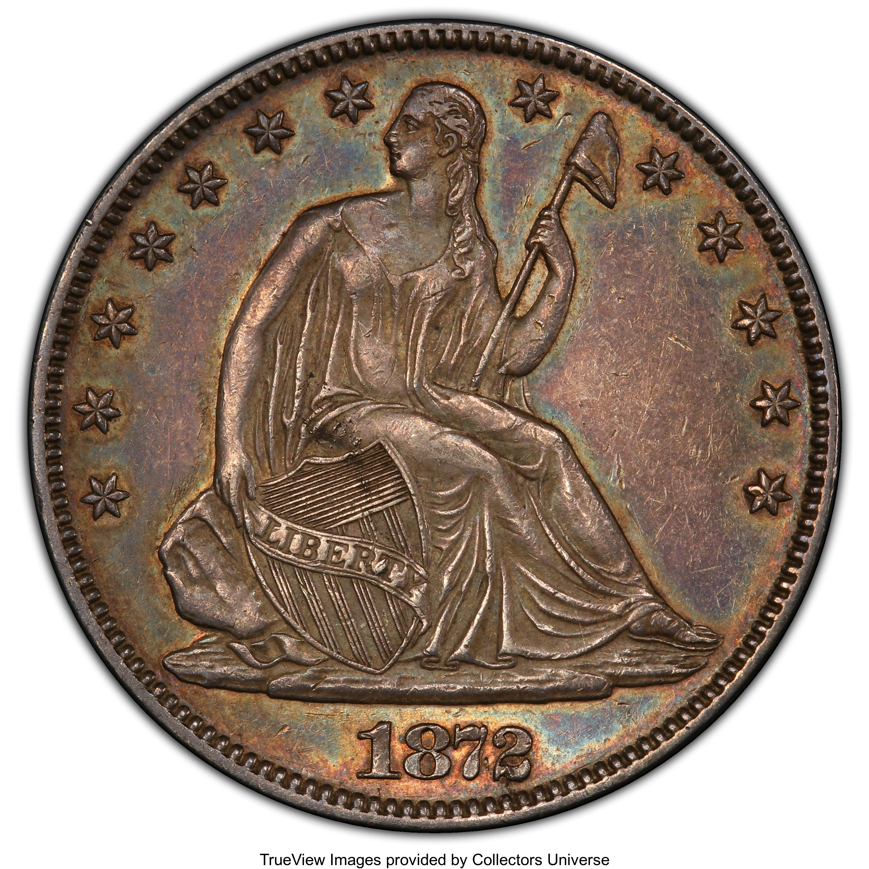 image for: 1872 50C AU55 PCGS. CAC. PCGS Population: (20/46 and 0/2+). NGC Census: (10/32 and 0/1+). CDN: $300 Whsle. Bid for NGC/PCGS...