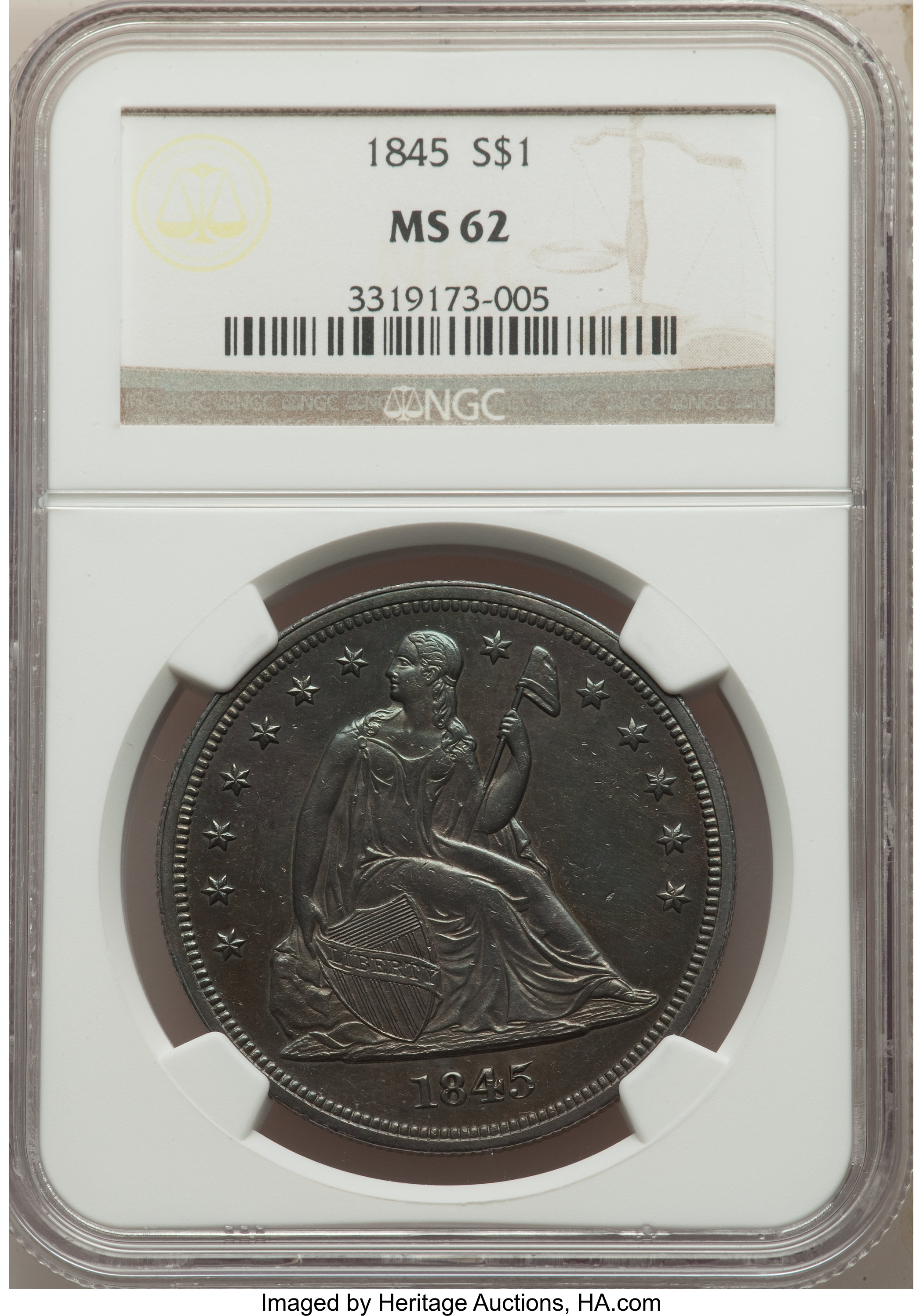1845 $1 MS62 CAC thumbnail 4