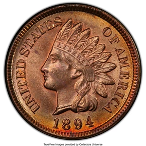 image for: 1894 1C MS64 Red and Brown PCGS. PCGS Population: (302/55 and 1/1+). NGC Census: (199/71 and 0/0+). CDN: $250 Whsle. Bid fo...