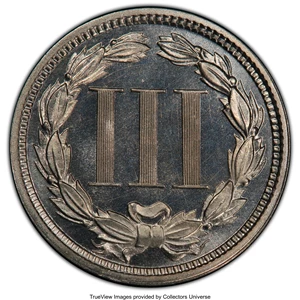 image for: 1874 3CN PR66 Cameo PCGS. CAC. PCGS Population: (35/3 and 2/0+). NGC Census: (29/5 and 1/1+). PR66. ...