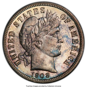 image for: 1908 10C PR65+ PCGS. PCGS Population: (18/40 and 1/1+). NGC Census: (36/49 and 0/0+). CDN: $700 Whsle. Bid for NGC/PCGS PR6...