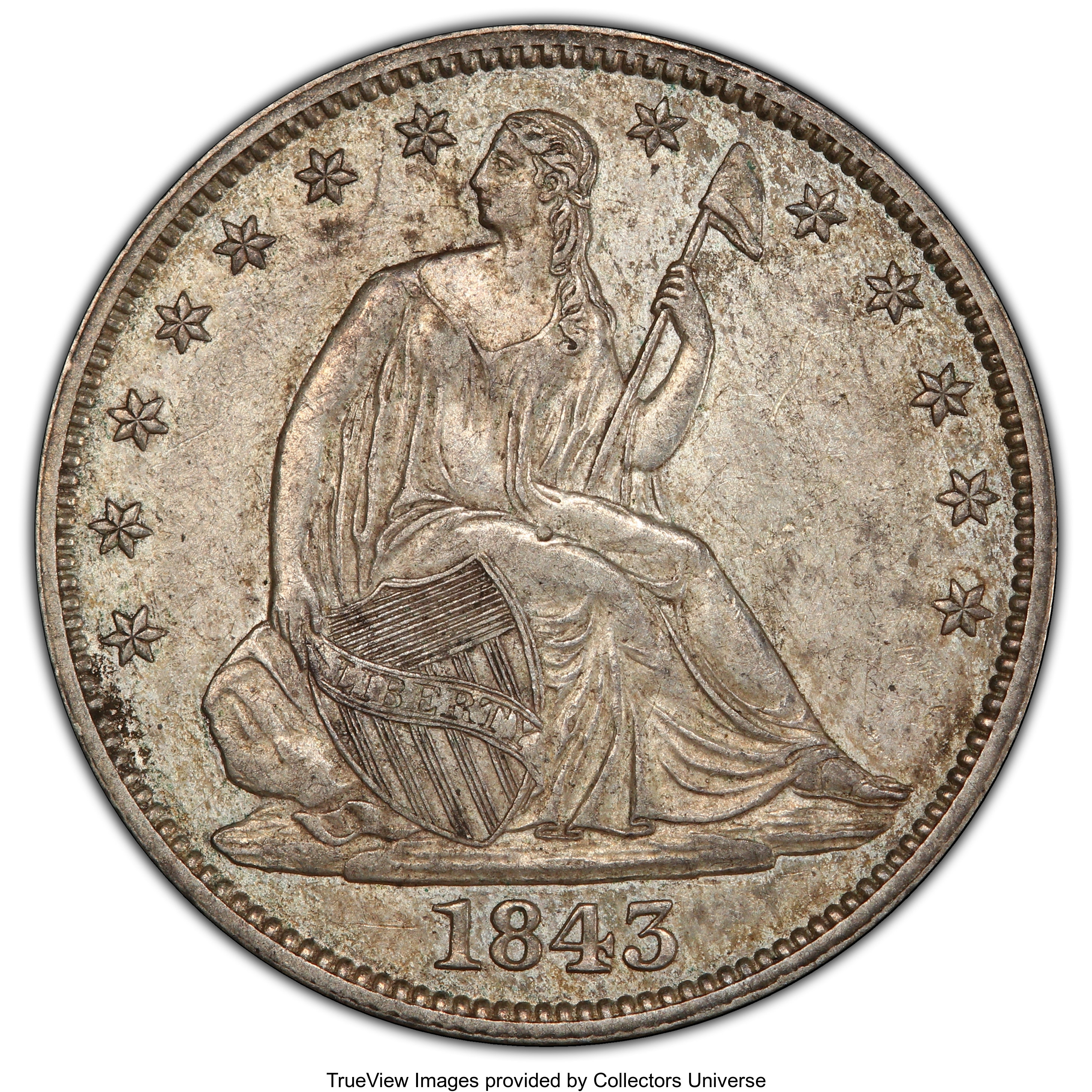 image for: 1843 50C AU53 PCGS. PCGS Population: (41/152 and 0/5+). NGC Census: (22/128 and 0/1+). CDN: $270 Whsle. Bid for NGC/PCGS AU...