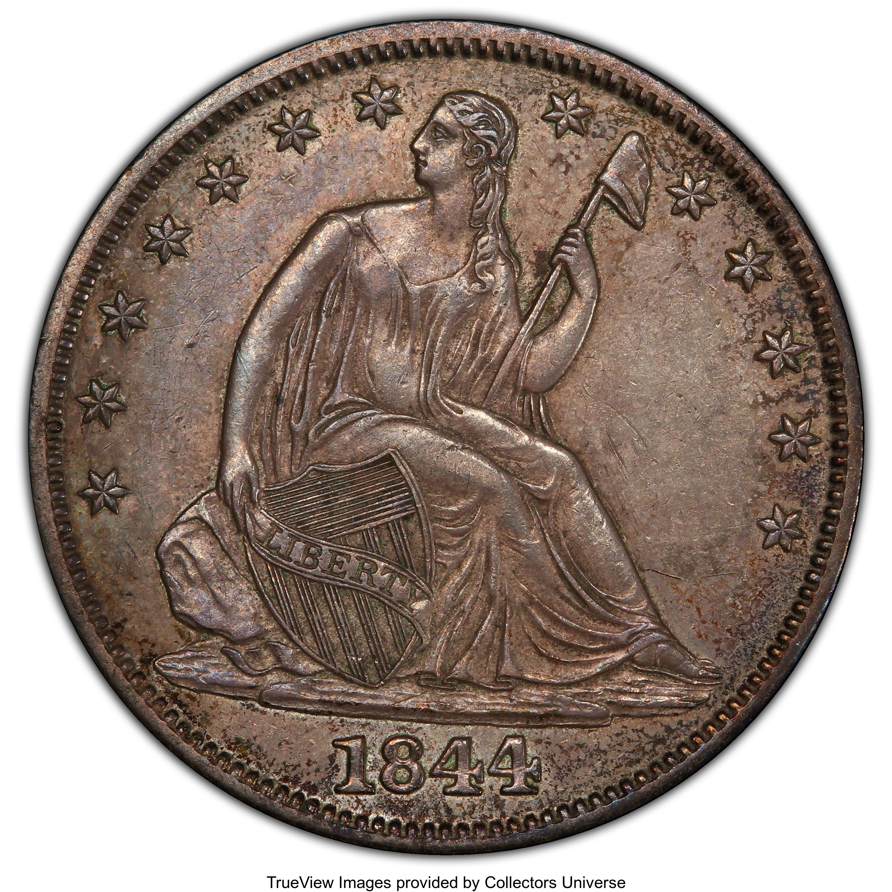 image for: 1844 50C AU50 PCGS. CAC. PCGS Population: (33/126 and 0/2+). NGC Census: (11/107 and 0/3+). CDN: $250 Whsle. Bid for NGC/PC...