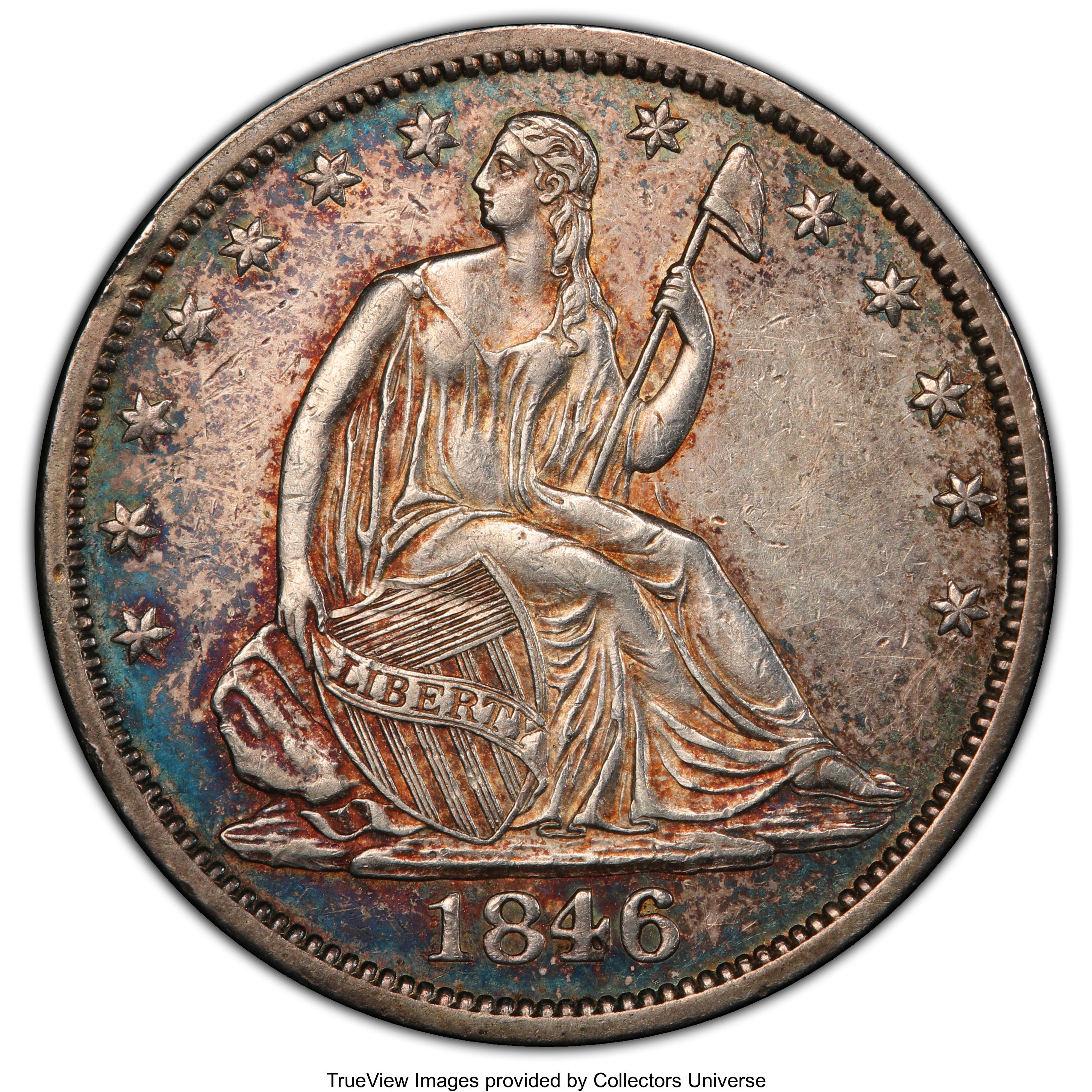 image for: 1846-O 50C Medium Date AU53 PCGS. PCGS Population: (19/44 and 0/1+). NGC Census: (13/48 and 0/1+). CDN: $370 Whsle. Bid for...