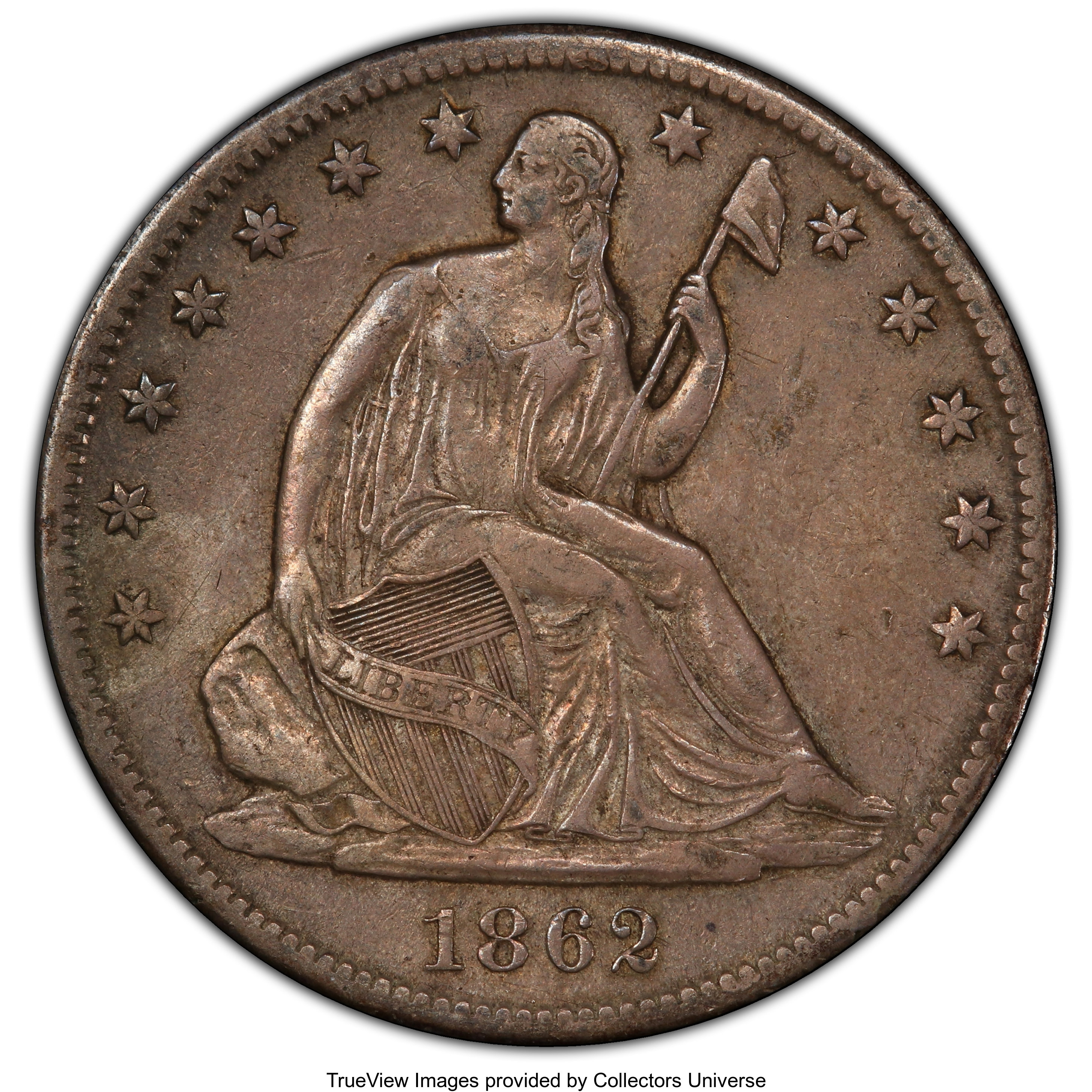 image for: 1862-S 50C XF40 PCGS. PCGS Population: (54/124 and 0/1+). NGC Census: (17/79 and 0/0+). CDN: $200 Whsle. Bid for NGC/PCGS X...