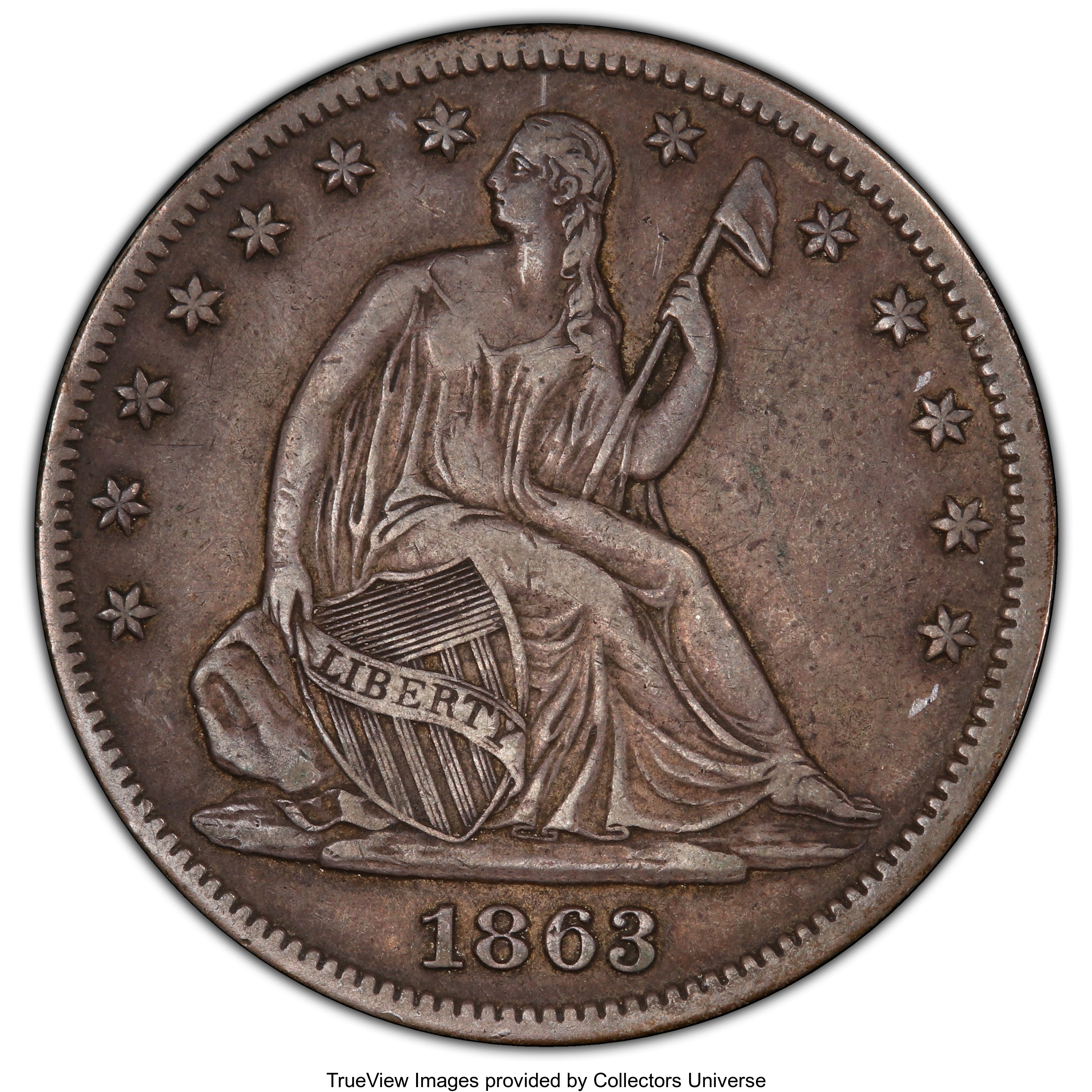 image for: 1863 50C XF40 PCGS. PCGS Population: (18/120 and 0/3+). NGC Census: (9/82 and 0/0+). CDN: $300 Whsle. Bid for NGC/PCGS XF40...