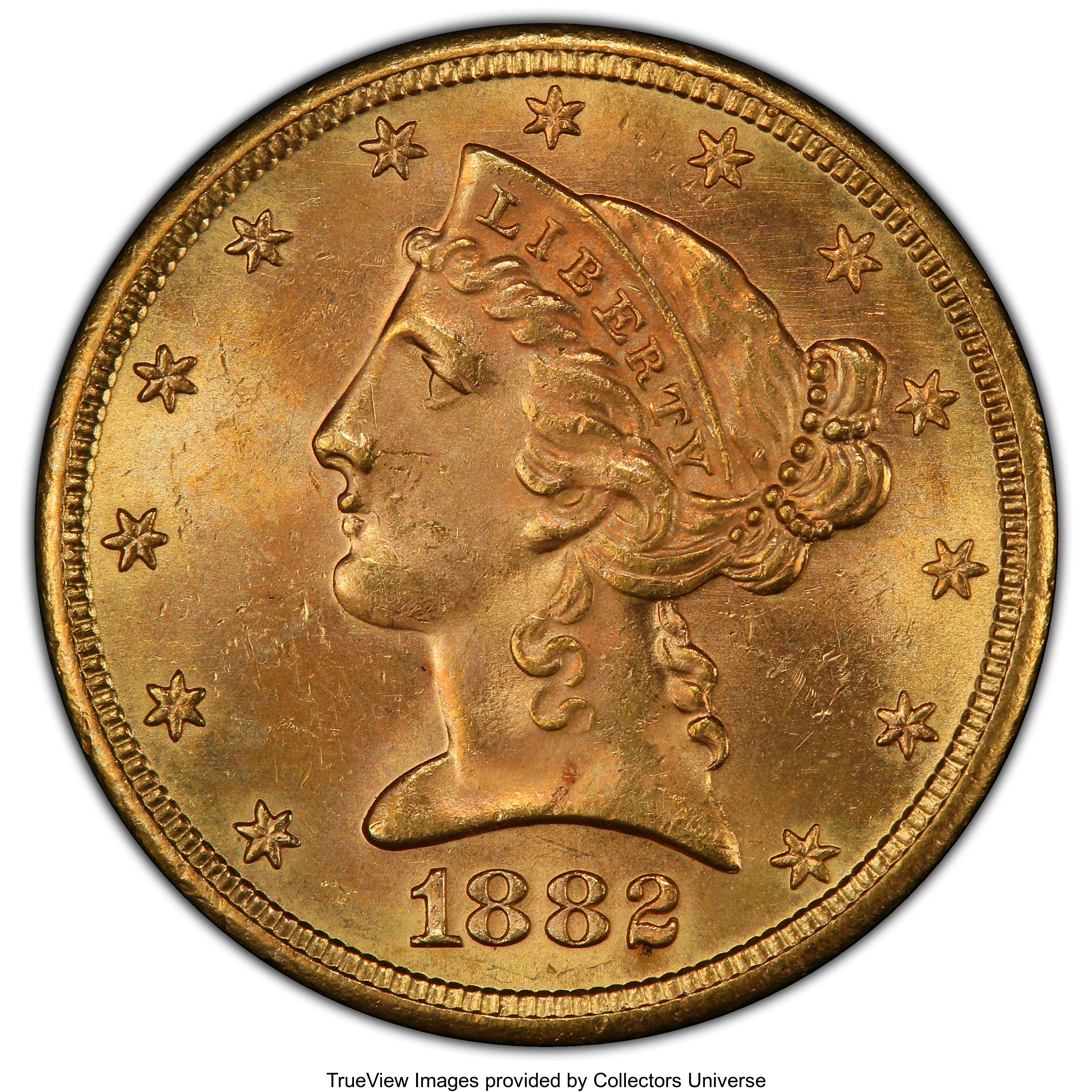 image for: 1882-S $5 MS64+ PCGS. PCGS Population: (185/21 and 22/1+). NGC Census: (184/30 and 9/3+). CDN: $700 Whsle. Bid for NGC/PCGS...