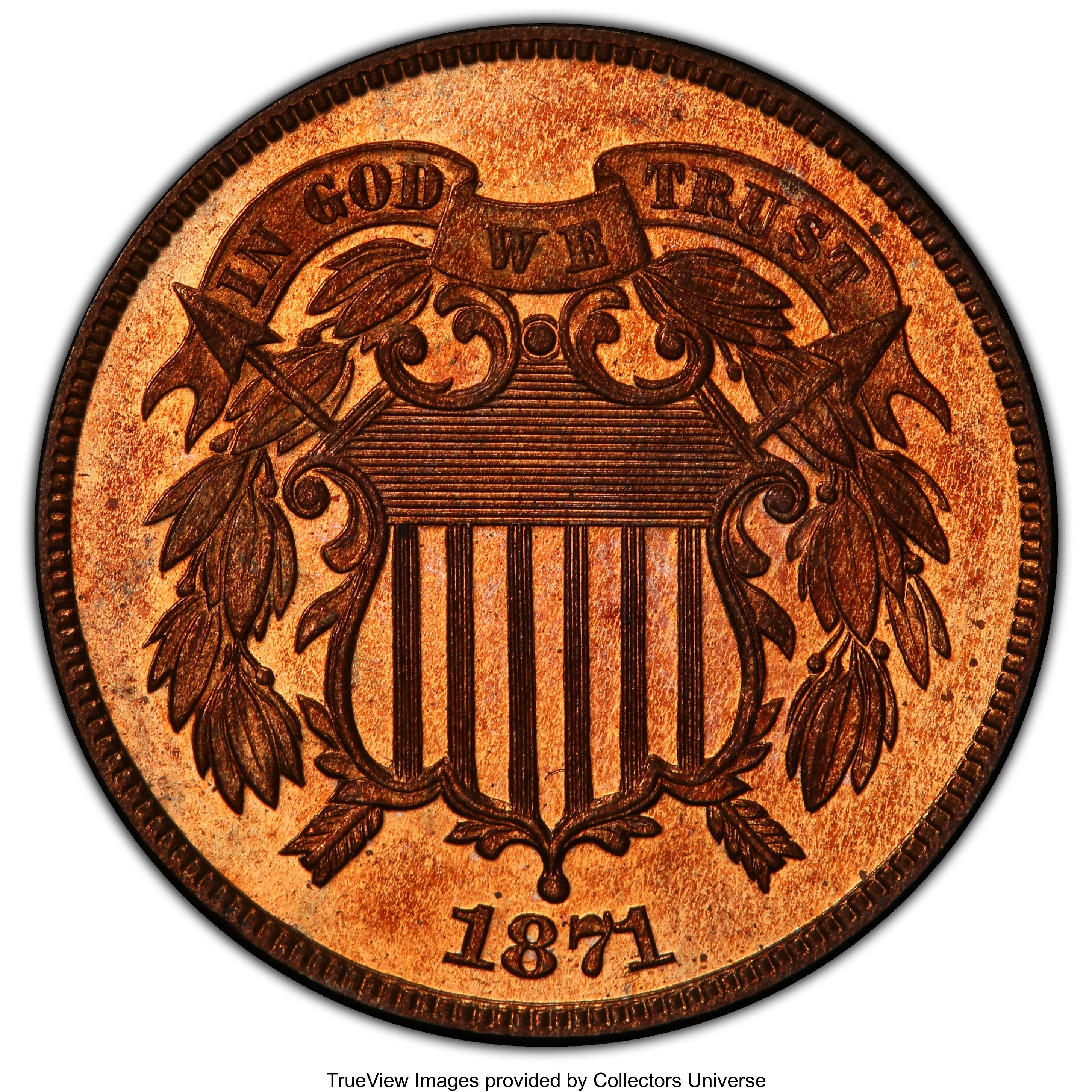 image for: 1871 2C PR64 Red PCGS. PCGS Population: (45/61 and 0/3+). NGC Census: (13/37 and 0/1+). CDN: $900 Whsle. Bid for NGC/PCGS P...