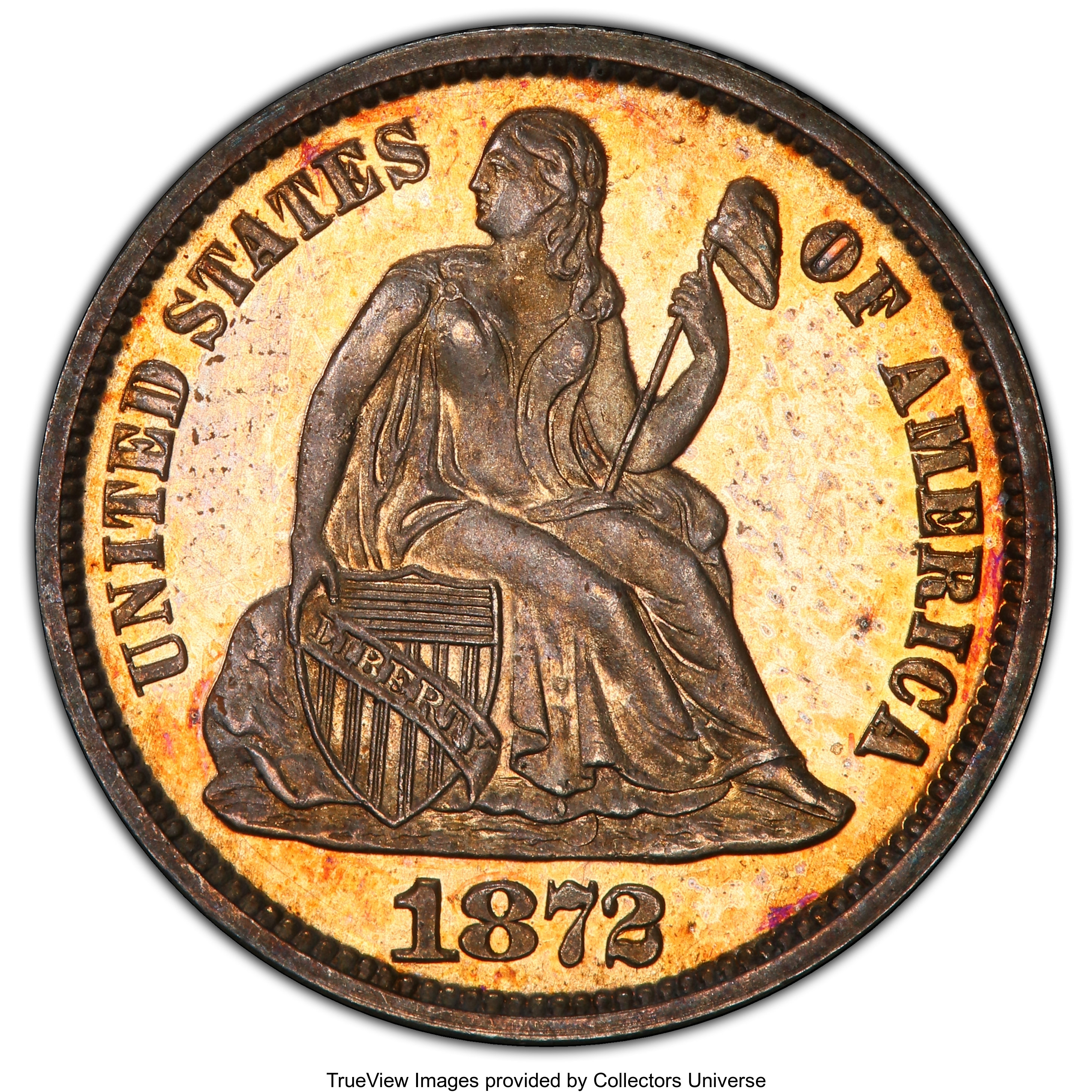 image for: 1872 10C PR65 PCGS. PCGS Population: (18/8 and 0/1+). NGC Census: (25/8 and 1/0+). CDN: $700 Whsle. Bid for NGC/PCGS PR65. ...