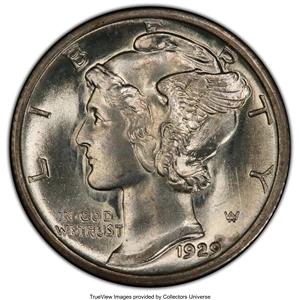 image for: 1929-S 10C MS66 Full Bands PCGS. PCGS Population: (166/52 and 17/8+). NGC Census: (26/13 and 2/0+). CDN: $650 Whsle. Bid fo...