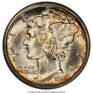 image for: 1935-S 10C MS67 Full Bands PCGS. PCGS Population: (110/2 and 16/0+). NGC Census: (31/0 and 1/0+). CDN: $800 Whsle. Bid for ...