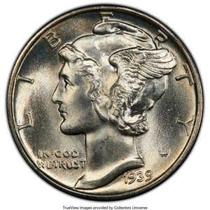 image for: 1939 10C MS67 Full Bands PCGS. CAC. PCGS Population: (131/16 and 46/0+). NGC Census: (52/3 and 7/0+). CDN: $600 Whsle. Bid ...