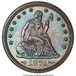 image for: 1874 25C Arrows PR65 PCGS. PCGS Population: (31/17). NGC Census: (38/30). CDN: $4,500 Whsle. Bid for NGC/PCGS PR65. Mintage...