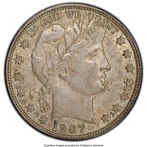 image for: 1907-D 50C AU53 PCGS. CAC. PCGS Population: (30/354 and 0/12+). NGC Census: (13/219 and 0/4+). CDN: $240 Whsle. Bid for NGC...
