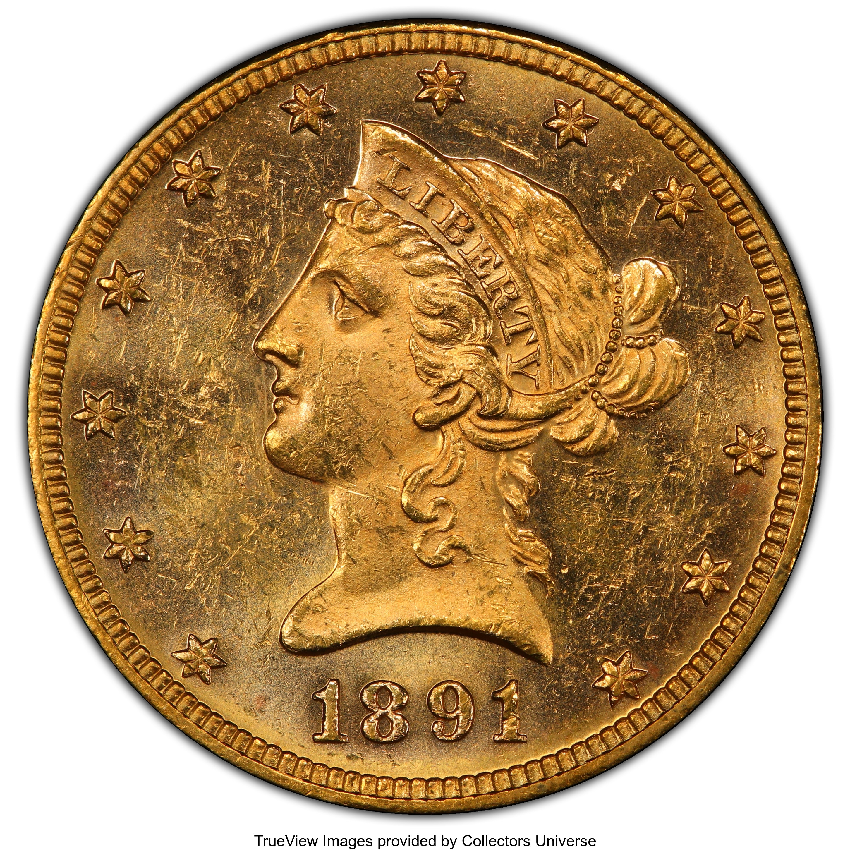 image for: 1891 $10 MS62+ PCGS. CAC. PCGS Population: (165/65 and 7/4+). NGC Census: (226/50 and 1/0+). CDN: $907.21.Whsle. Bid for NG...