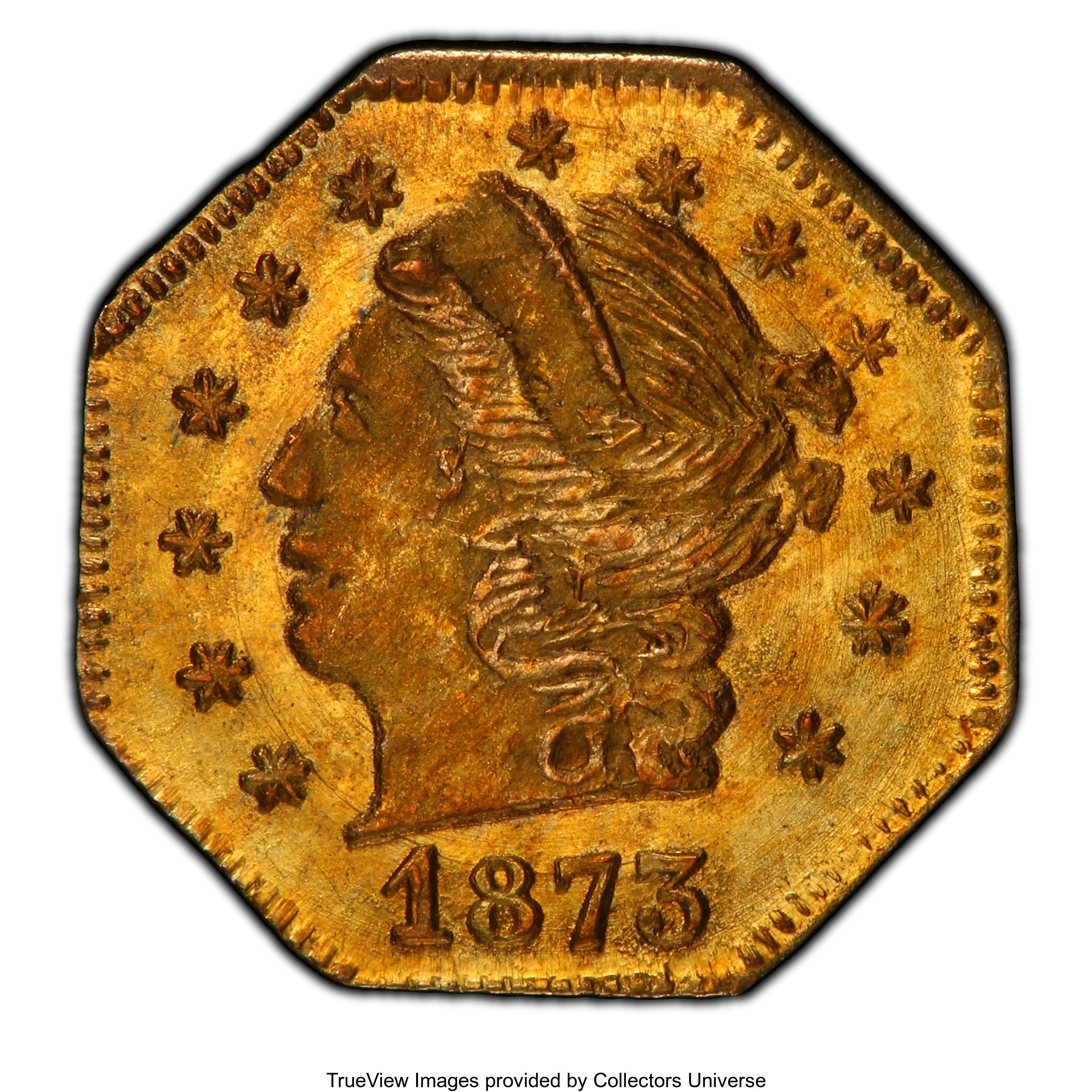 image for: 1873 25C Liberty Head Octagonal 25 Cents, BG-728, R.3, MS64+ PCGS. PCGS Population: (54/71). NGC Census: (17/34)....