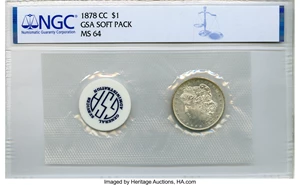 image for: 1878-CC $1 GSA Soft Pack MS64 NGC. NGC Census: (949/134). PCGS Population: (62/12). CDN: $850 Whsle. Bid for NGC/PCGS MS64....