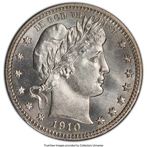 image for: 1910 25C MS65 PCGS. PCGS Population: (33/22). NGC Census: (28/10). CDN: $525 Whsle. Bid for NGC/PCGS MS65. Mintage 2,244,55...